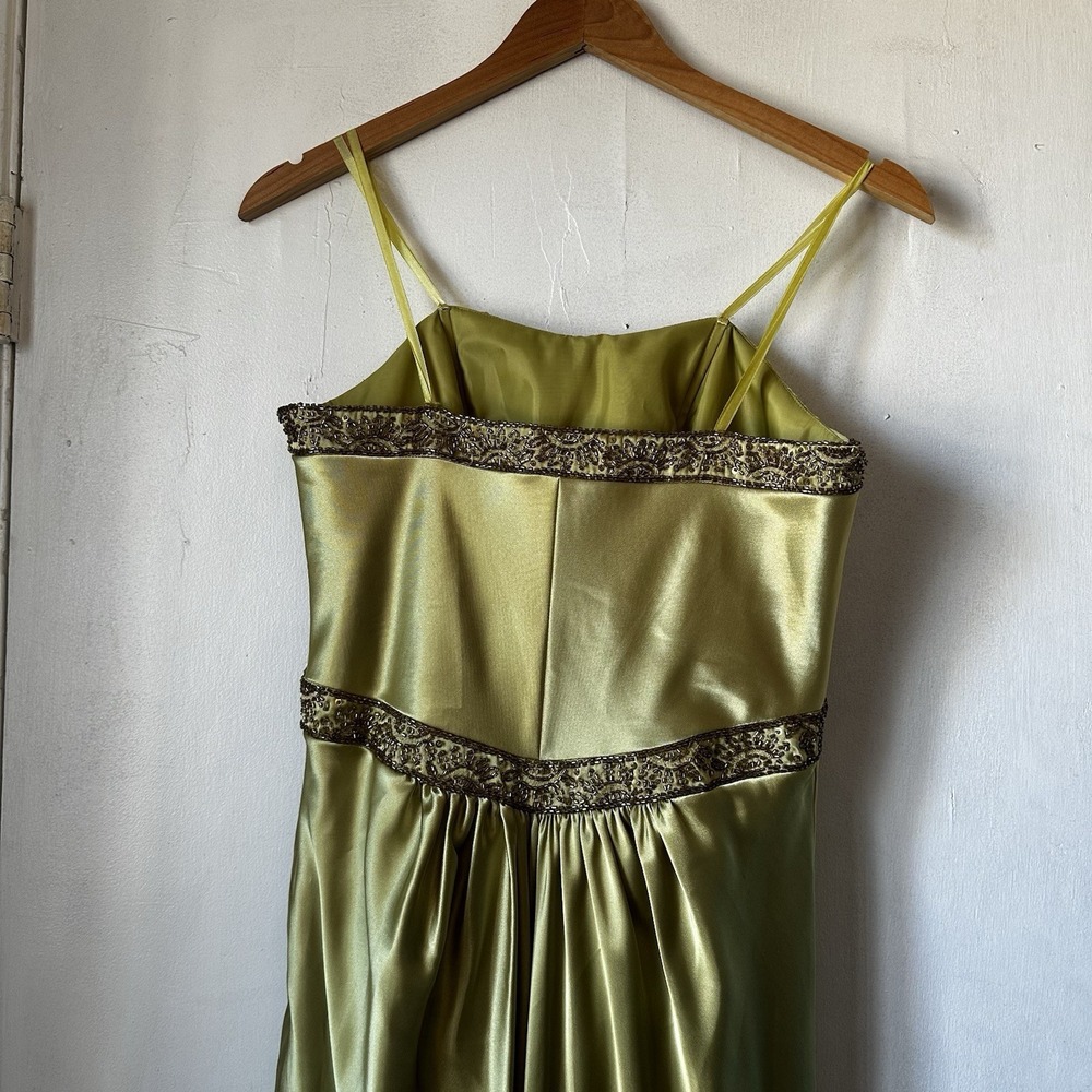 Vintage Y2K Dusk By Shelia Yen Beaded Yellow Green Ruched Strapless Dress Sz 6 - Picture 6 of 10
